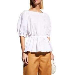 Harshman Barnes White Cotton Peplum Blouse Plus Size 3X NWT Puff Sleeve Top